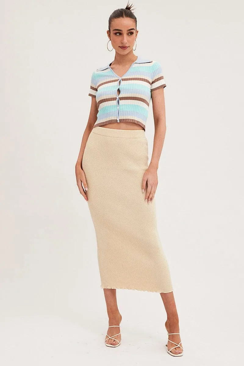 Beige Maxi Skirt Knit High Waist Athleisure Inspired