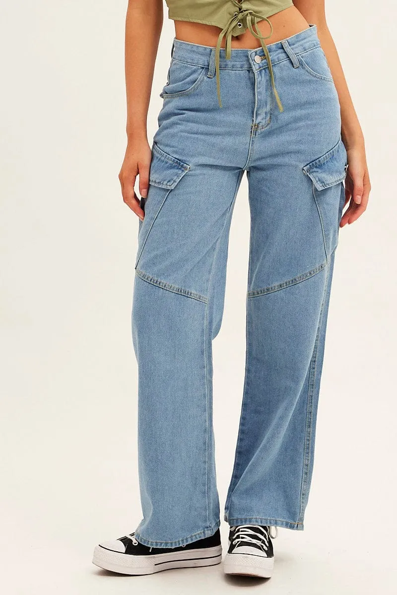 Blue Wide Leg Cargo Pants TaperedLeg