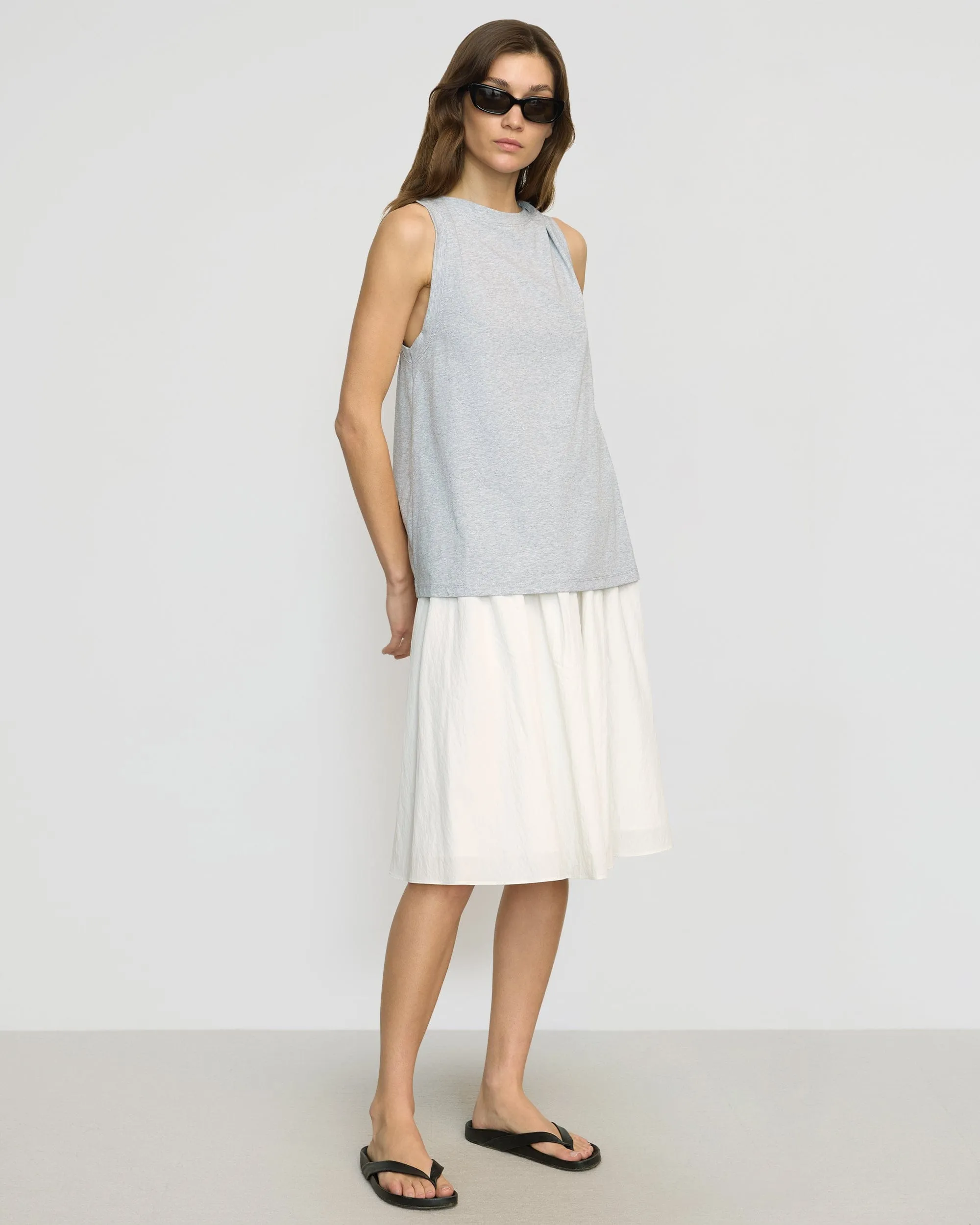 Catrina Twist-Shoulder Sleeveless Tee MoistureWicking Technology Curved Hemline
