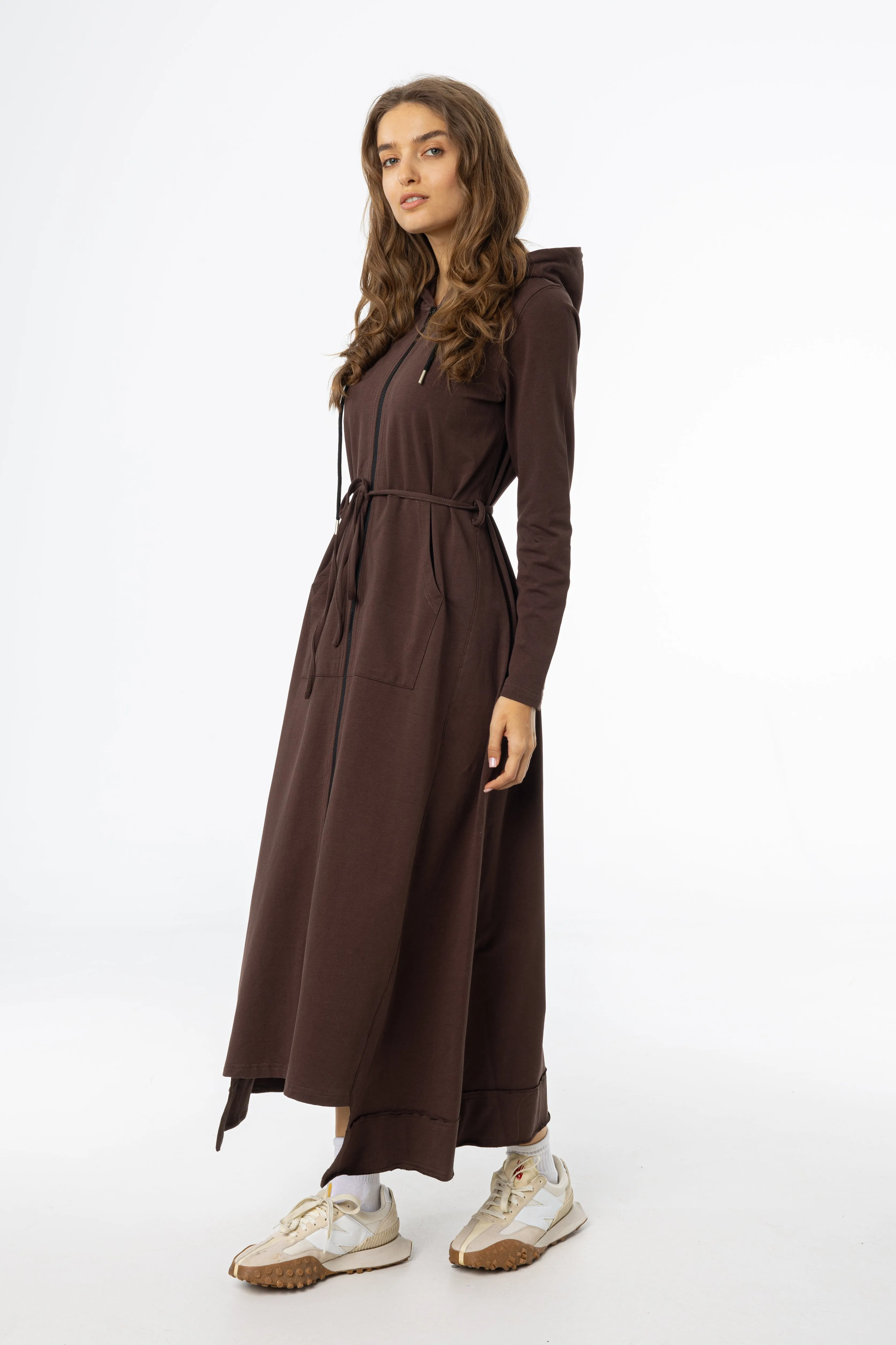 QuickReleaseFastener Warm Vest Brown Sweatshirt Maxi Dress