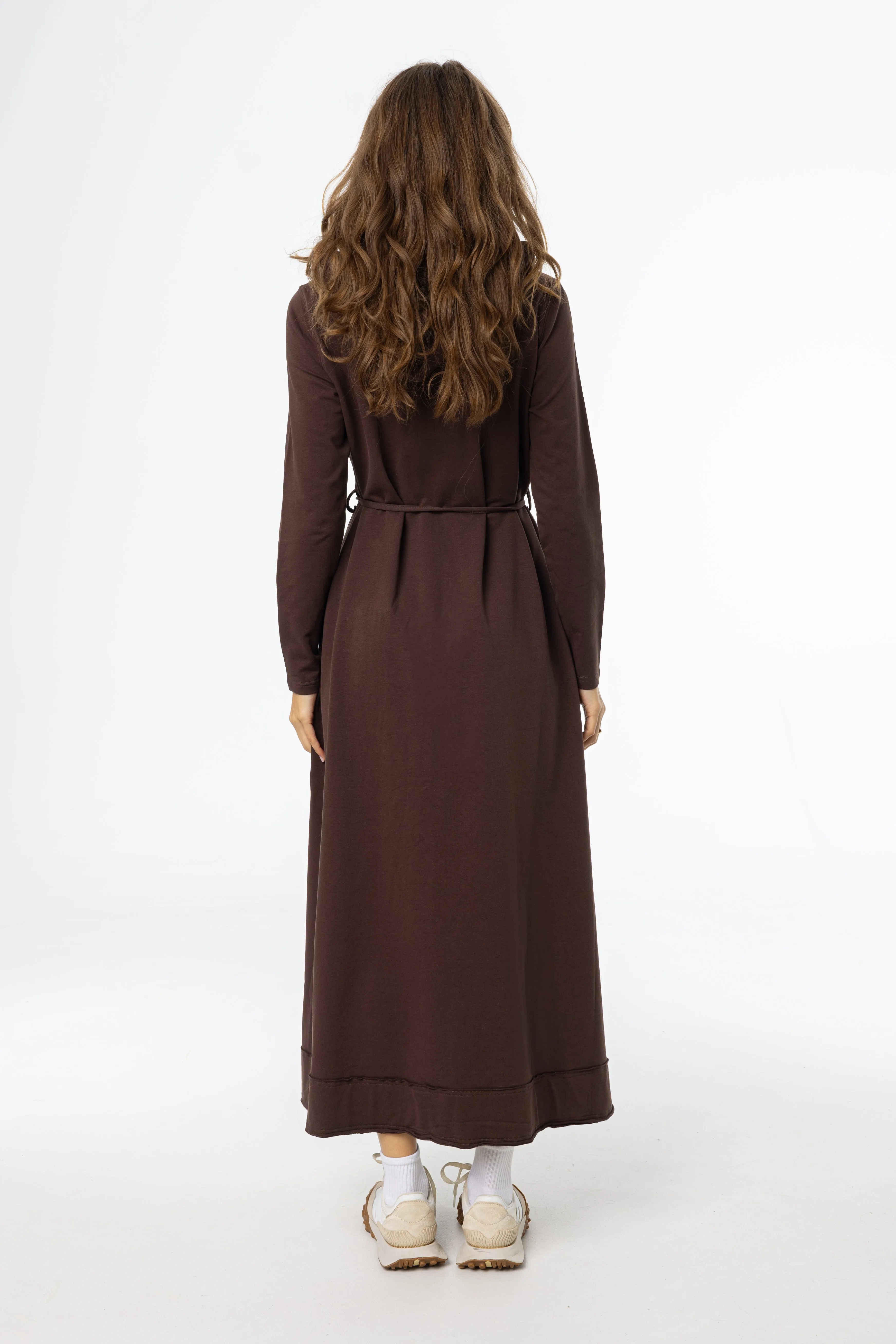 Gentle Breeze DoubleLayered Brown Sweatshirt Maxi Dress