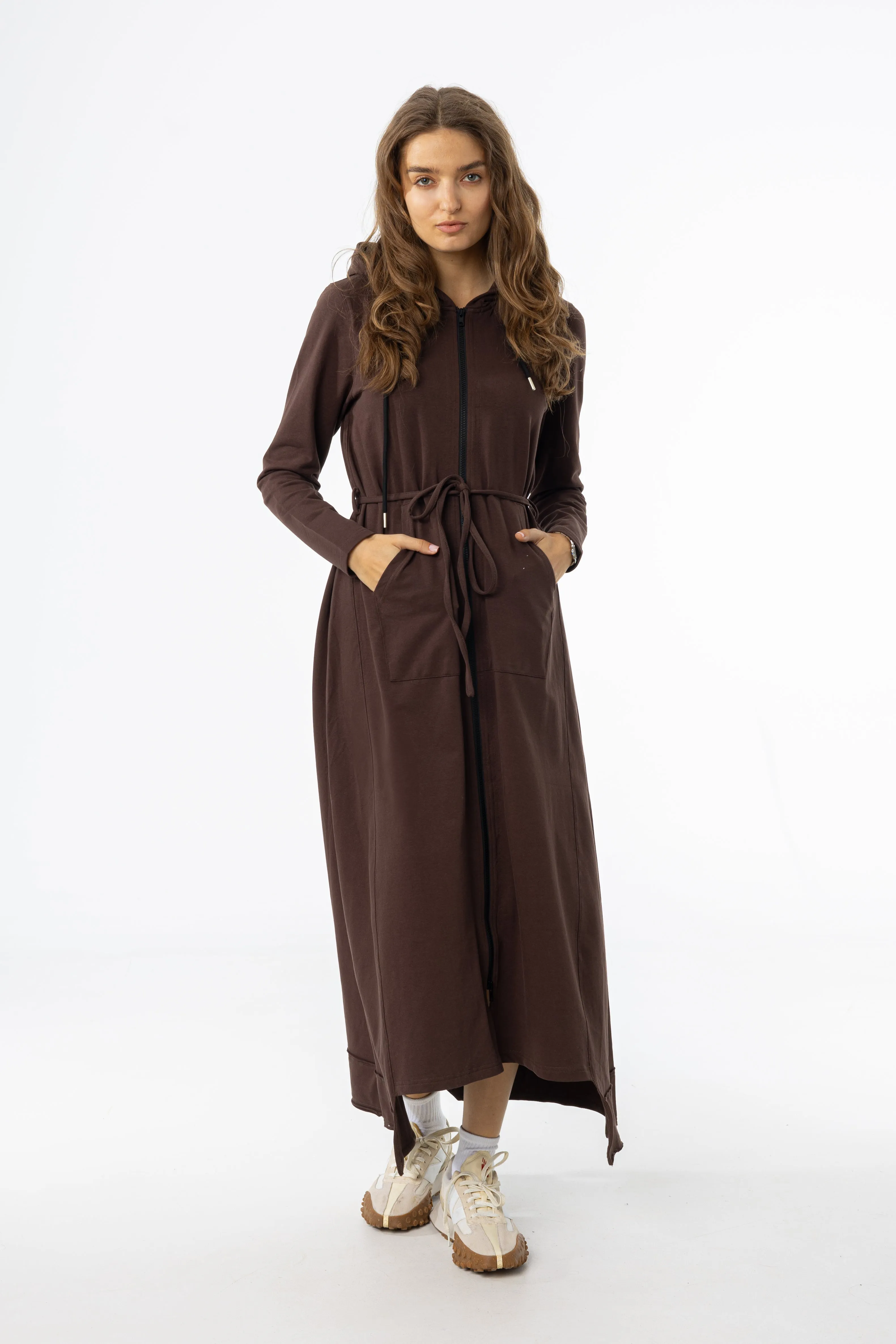 Lightweight insulation Brown Sweatshirt Maxi Dress