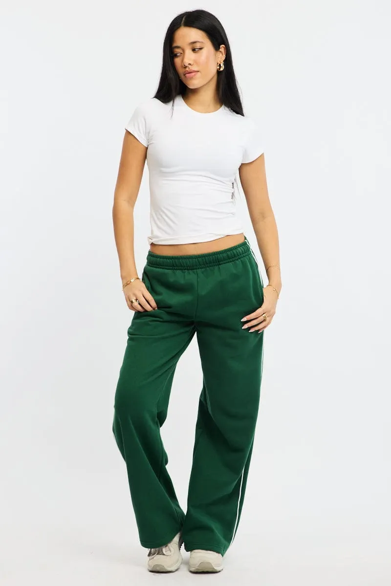 Soft and Cozy Green Track Pants Wide Leg Side Stripe