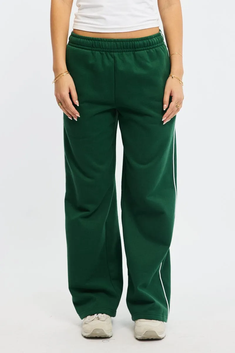 Green Track Pants Wide Leg Side Stripe Chilly Day Layers Ultra Soft