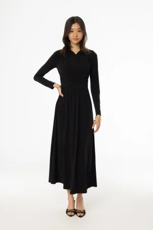 Black Slinky Faux Wrap Maxi Dress Regal Glow