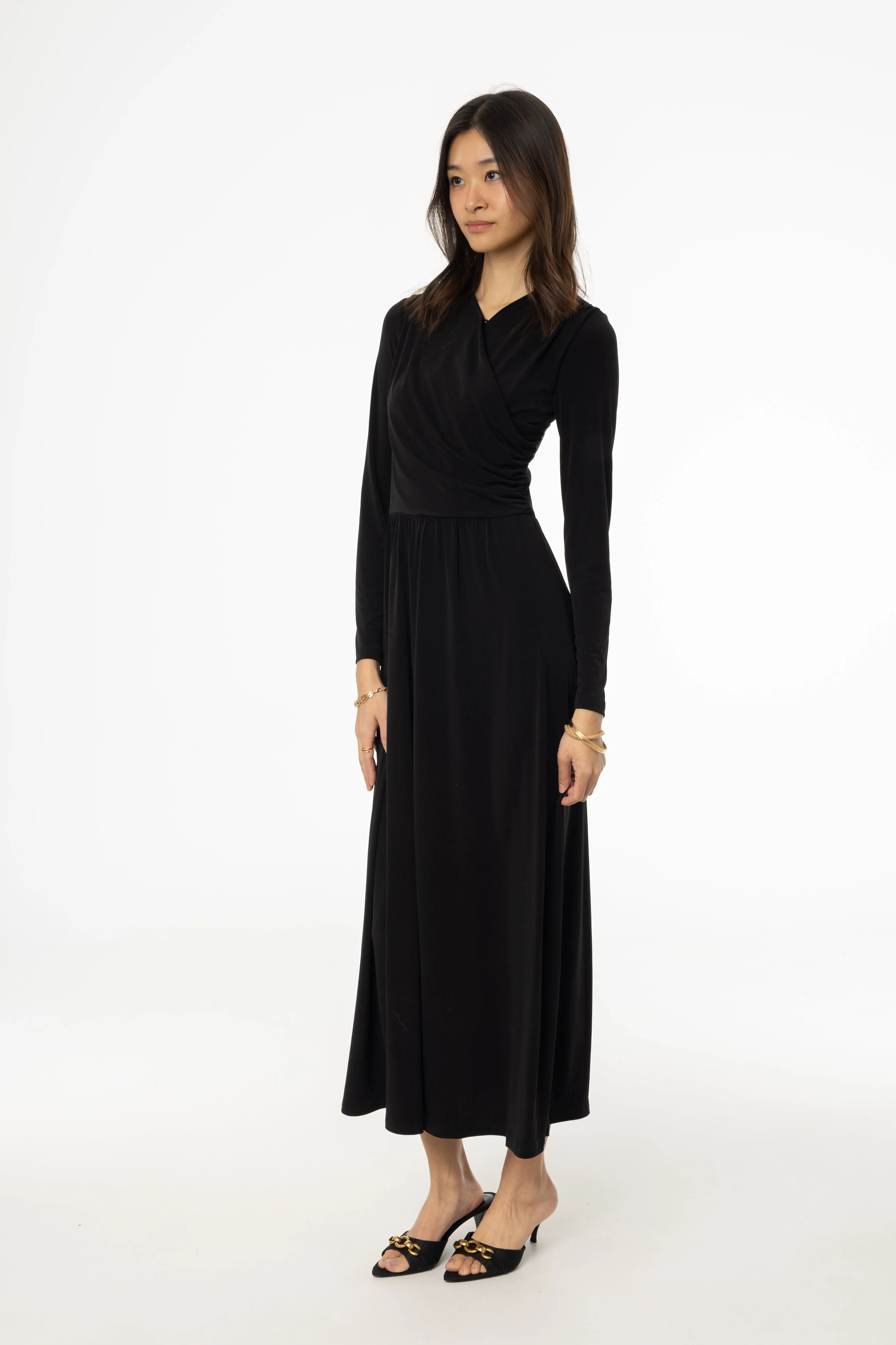 Black Slinky Faux Wrap Maxi Dress QuickEvaporation