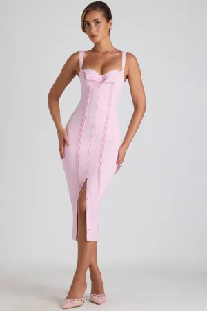 Simple Top AdjustableHemline Button-Detail Midaxi Dress in Soft Pink