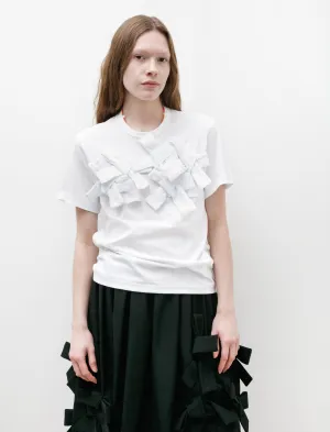 Casual Comfort Compression Fit Collaged Bow T-Shirt White