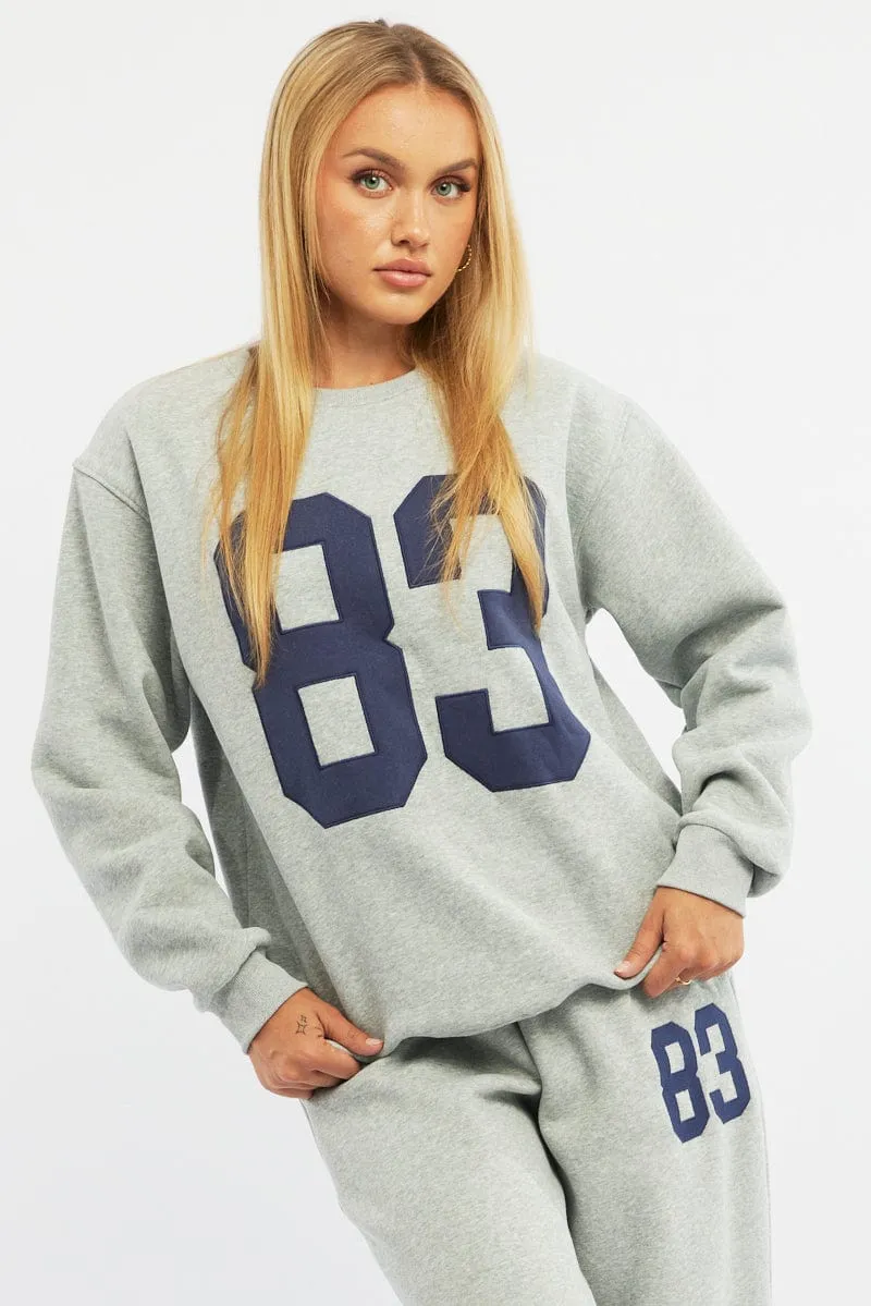 Muscular Fit Grey Graphic Sweater Long Sleeve