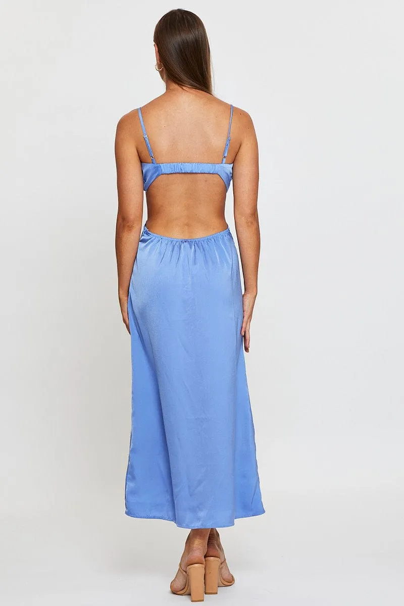 Stylish Essentials Vibrant dress for weekend outing Blue Midi Dress Evening Cowl Neck