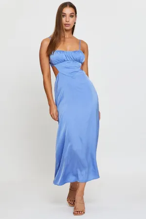 Blue Midi Dress Evening Cowl Neck Forest trail Smart Casual