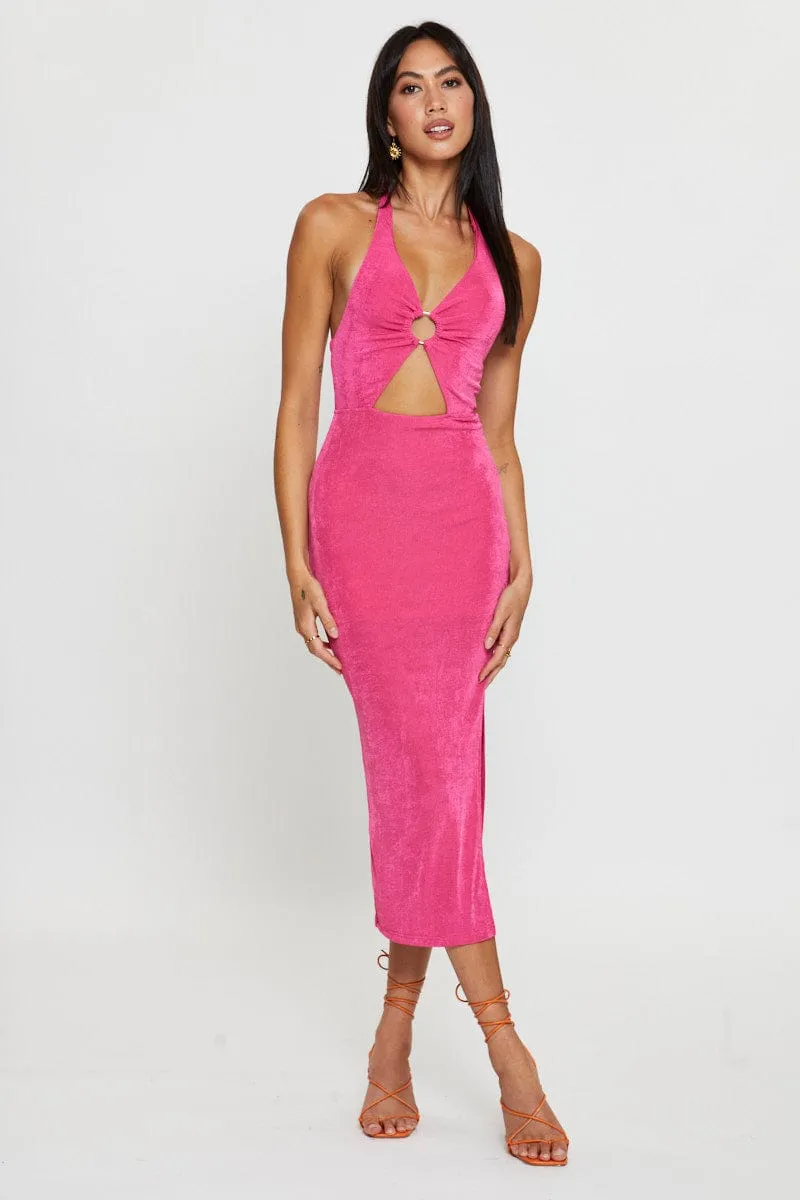 A-line midi dress Pink Midi Dress Slinky Jersey
