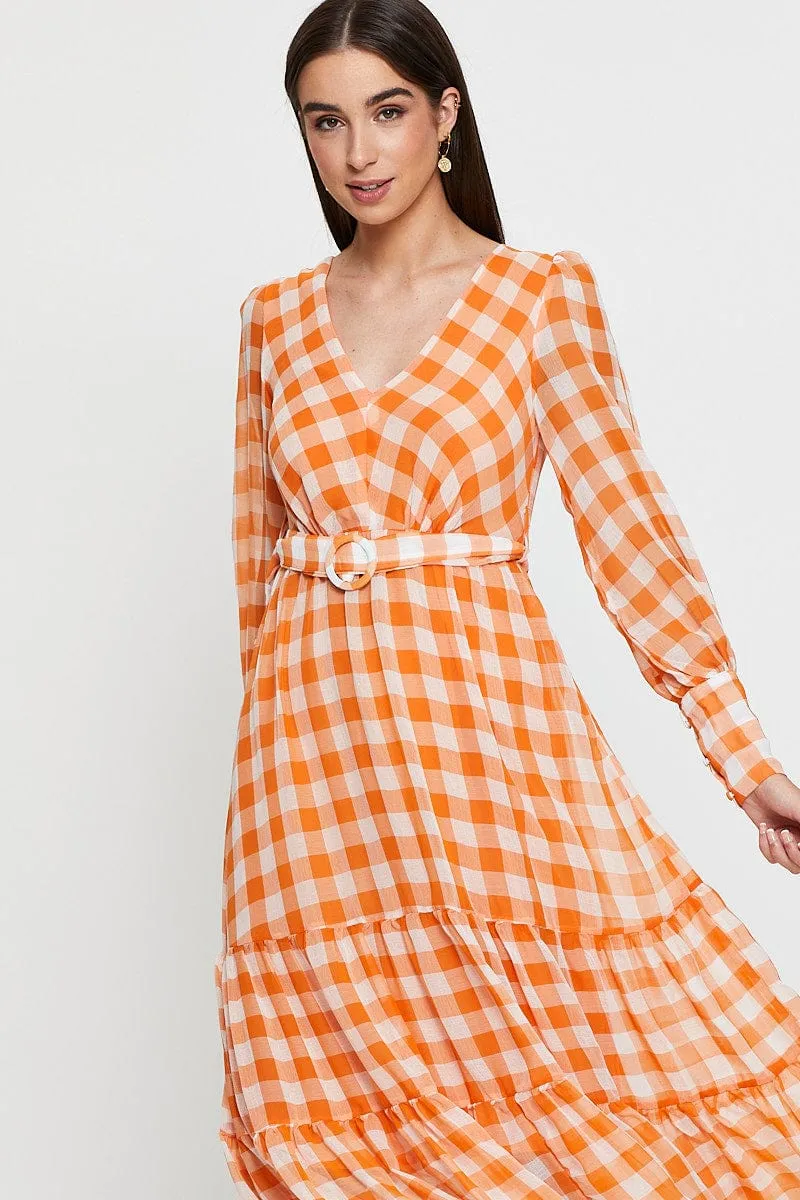 Check Dress Long Sleeve Maxi Sequin Glow