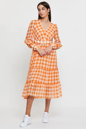 Check Dress Long Sleeve Maxi Relaxed Look Comfortable fit