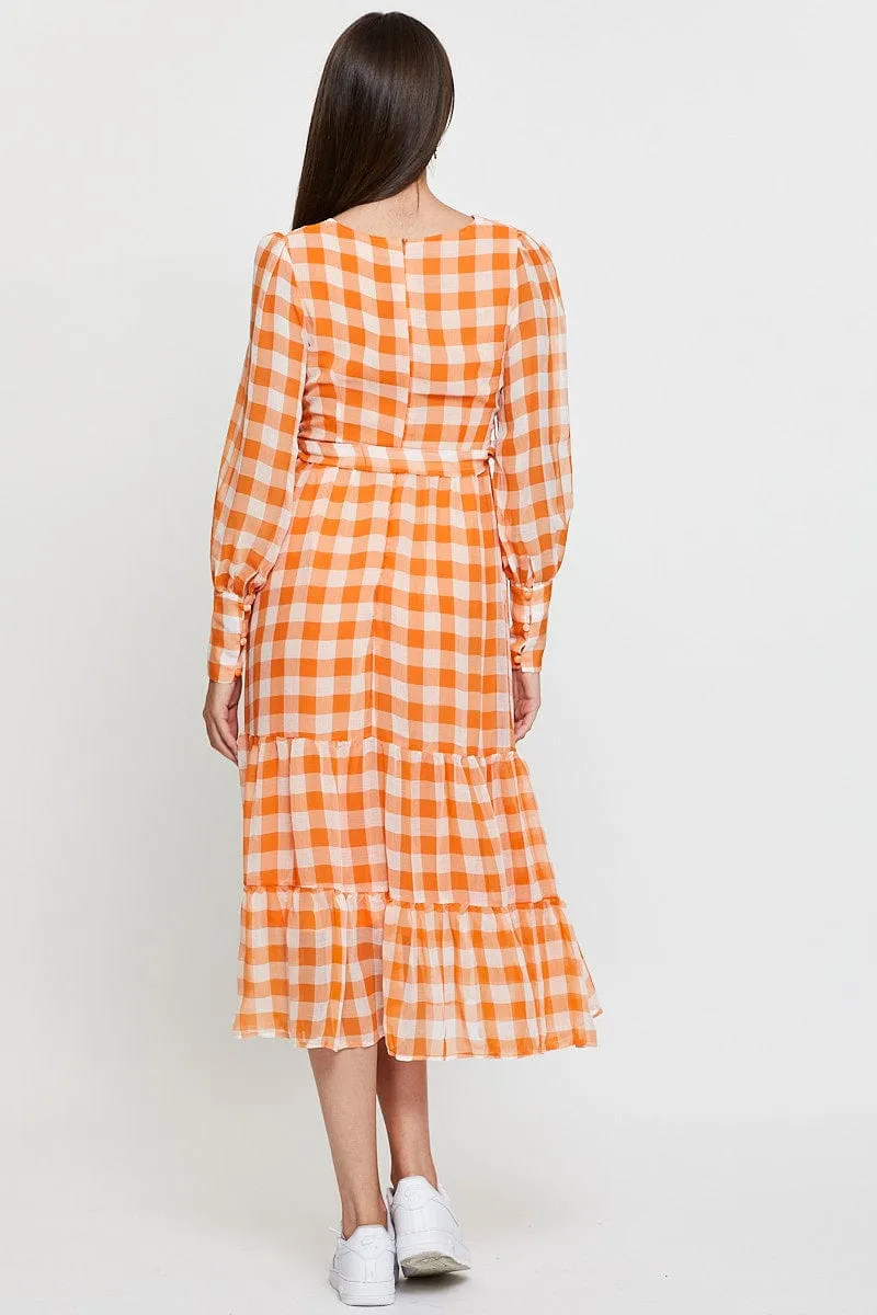 spring fresh Check Dress Long Sleeve Maxi