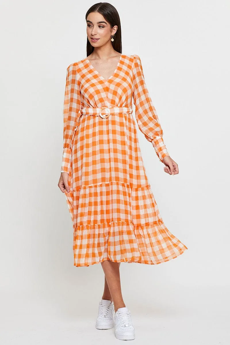 Contemporary Wear Check Dress Long Sleeve Maxi