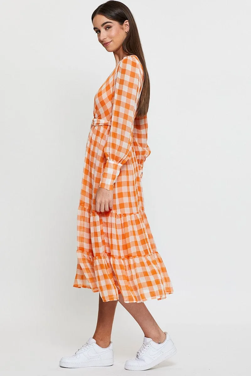 Check Dress Long Sleeve Maxi City Walk Urban Ease