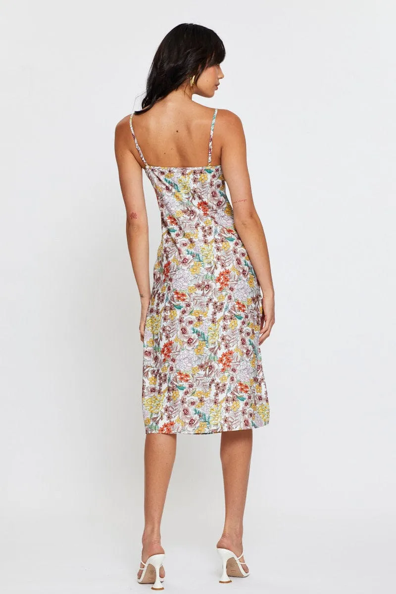 Emerald Glow Fresh Air Print Midi Dress Sleeveless