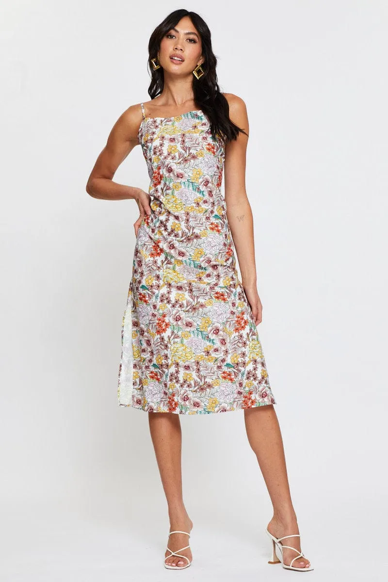 Print Midi Dress Sleeveless Fashion-forward piece for evening Fur Warm