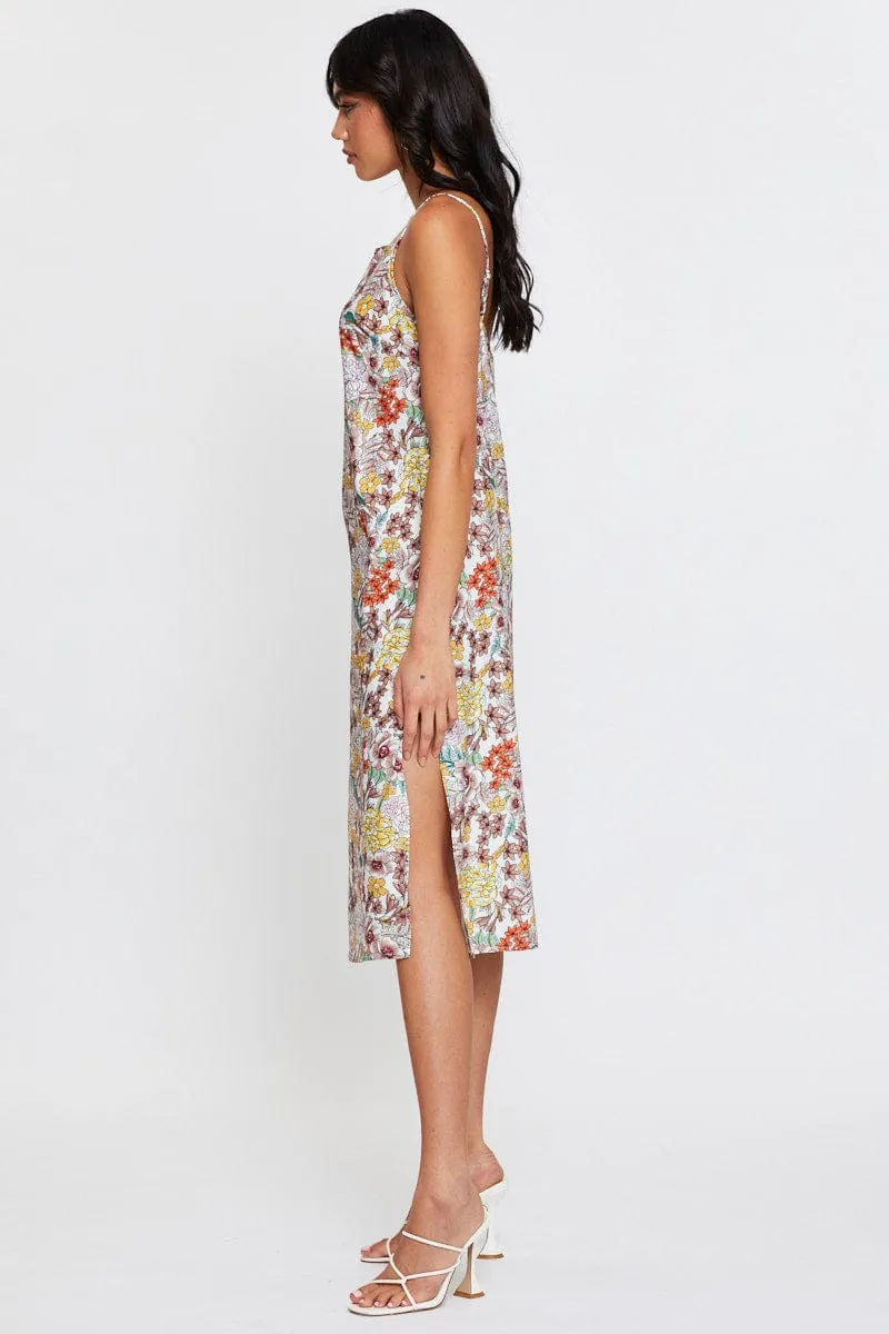 Charming Design Print Midi Dress Sleeveless