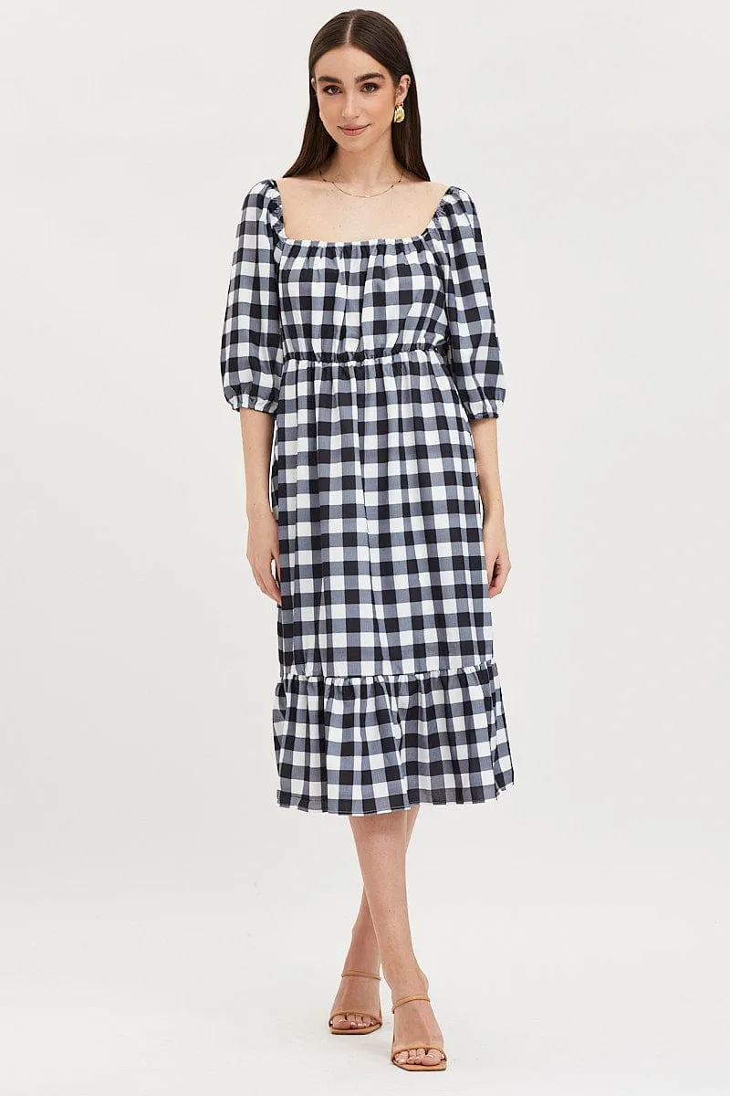 Check Midi Dress Puff Sleeve Lightweight fabric midi Alley View