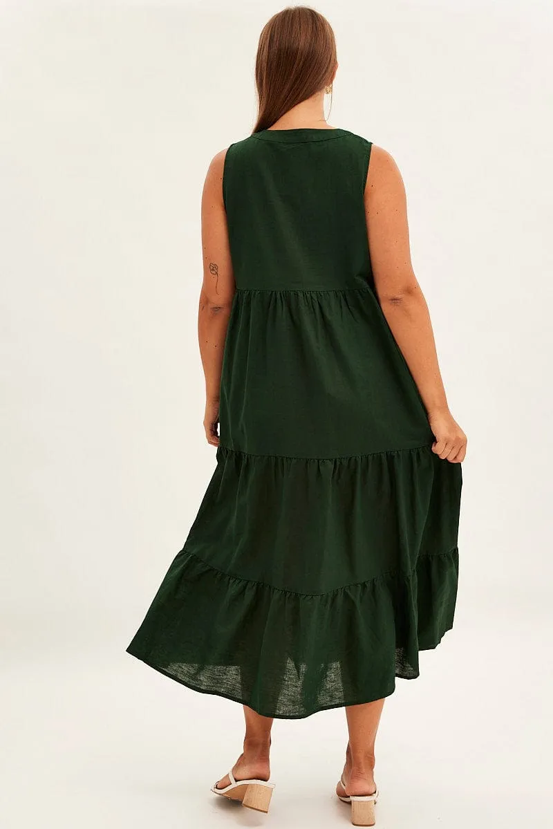 Green Maxi Dress Sleeveless Tiered Linen Blend Perfect for warmer months this dress provides a light and breezy fit without sacrificing style