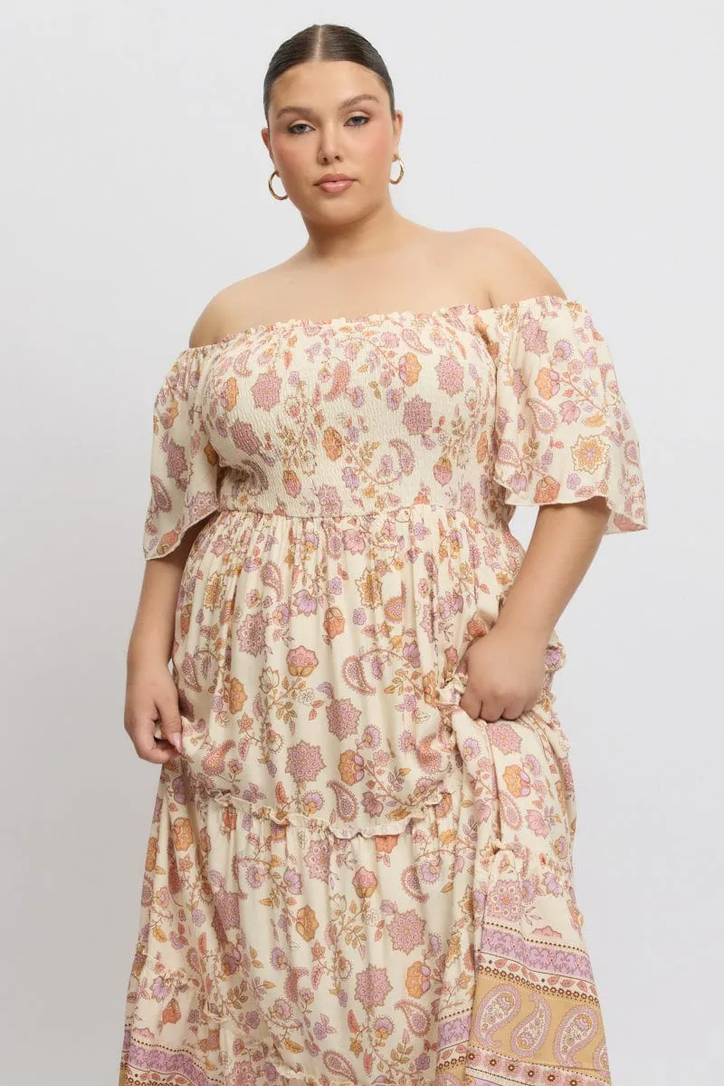 Opal Glow Sage Green Beige Boho Maxi Dress Short Sleeve Shirred