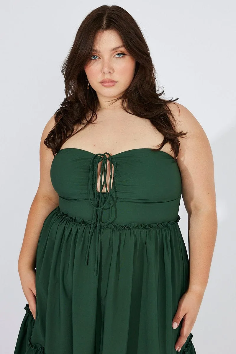 Crepe Glow The versatile nature of this maxi dress allows for a range of styling possibilities from casual to chic Green U Front Maxi Halter Dress