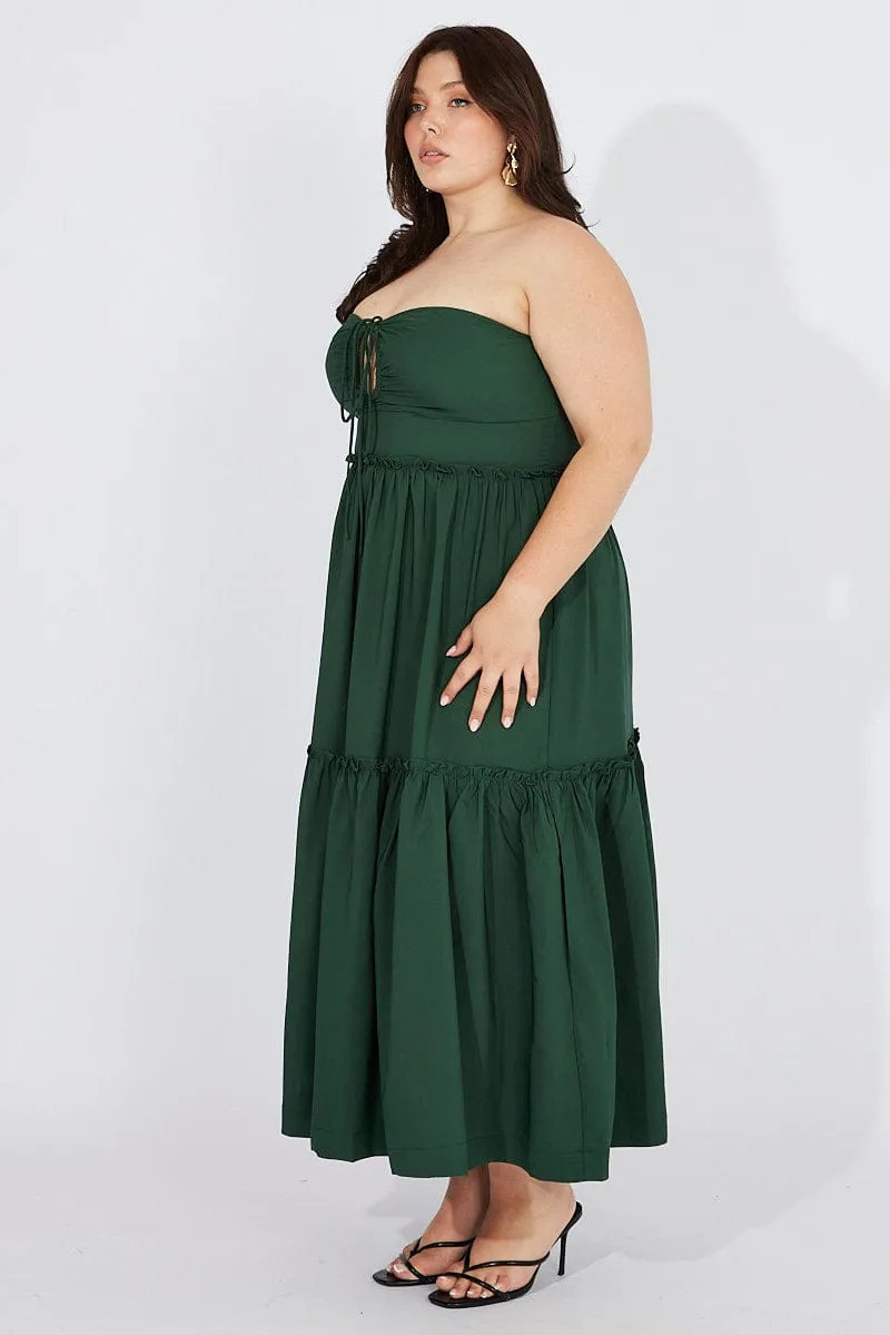 Applique Glow Green U Front Maxi Halter Dress