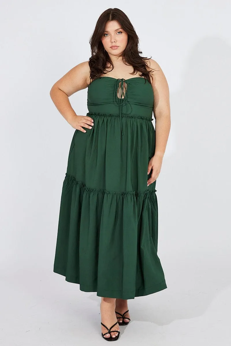 Green U Front Maxi Halter Dress Flower Lane