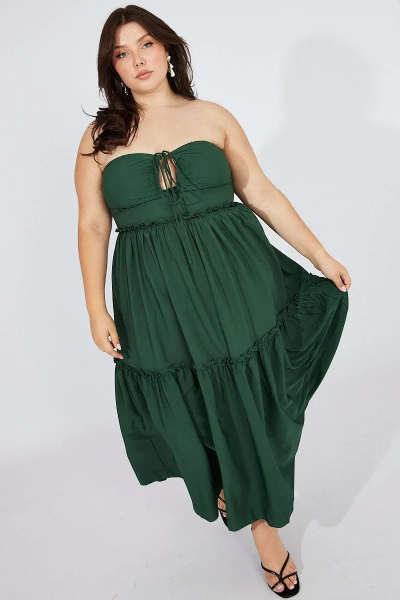 Green U Front Maxi Halter Dress Cotton Glow