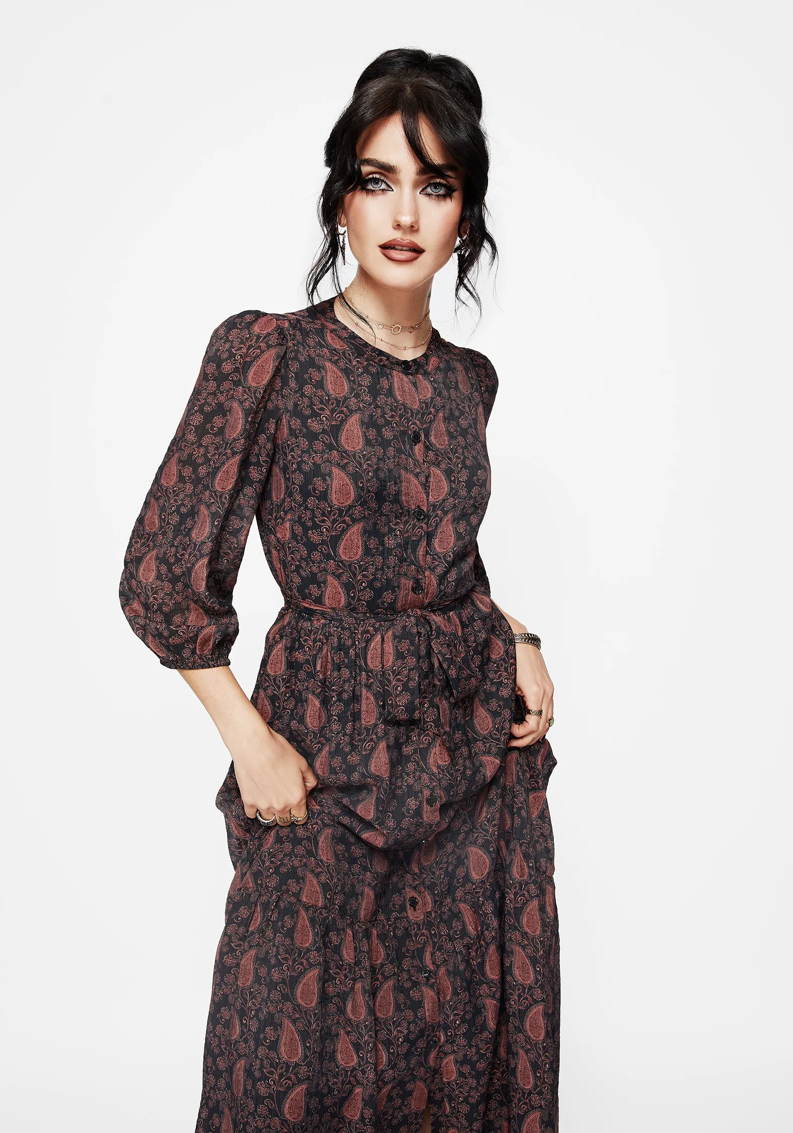 Isola Paisley Shift Midaxi Dress Bead Shine Harvest Glow