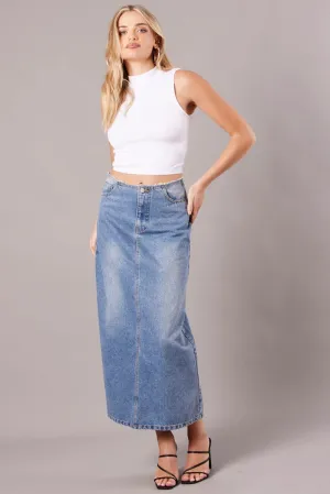 Denim Maxi Skirt High Rise A-line Raw Edge Denim Stylish Choice