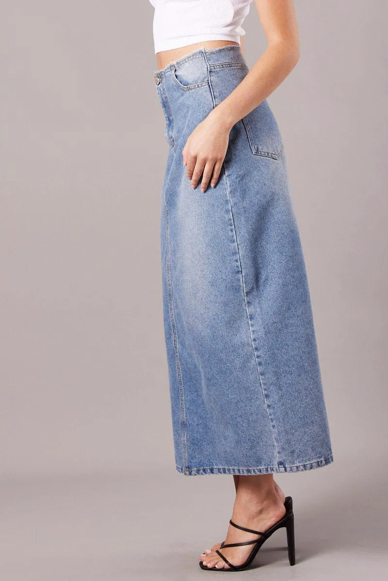 Denim Maxi Skirt High Rise A-line Raw Edge Denim Non Restrictive Minimal Vibes