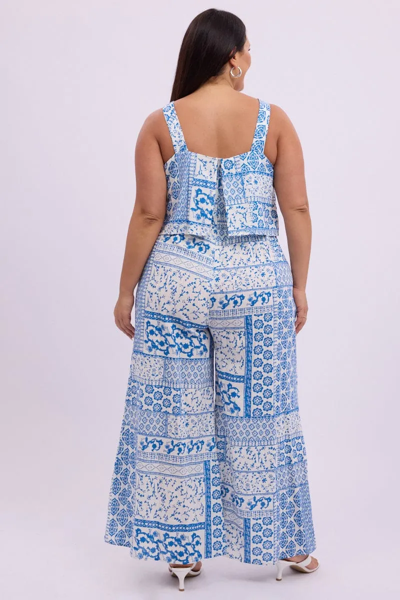 Copper Glow Brick Path White Boho Jumpsuit Sleeveless Linen Blend