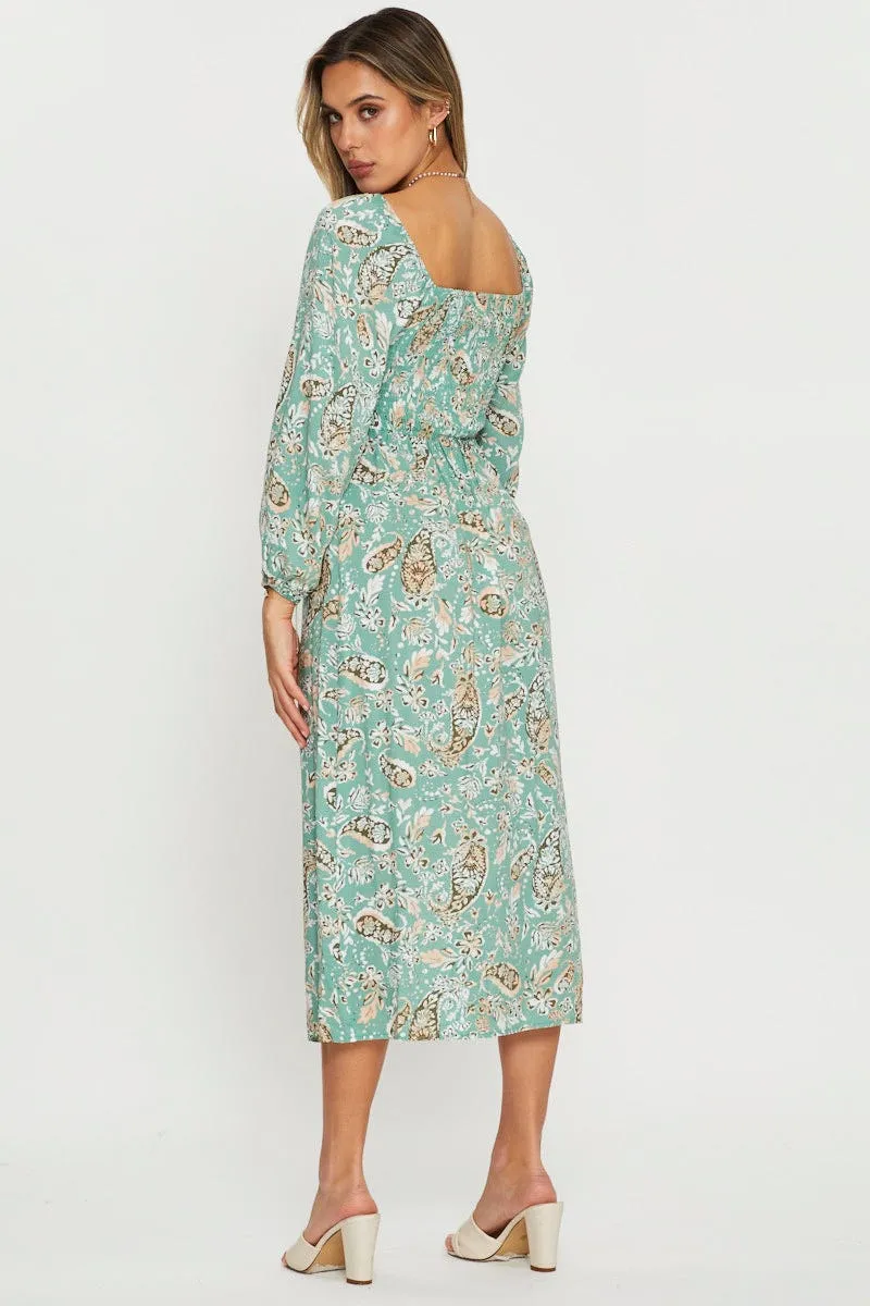 Versatile event piece Print Midi Dress Long Sleeve