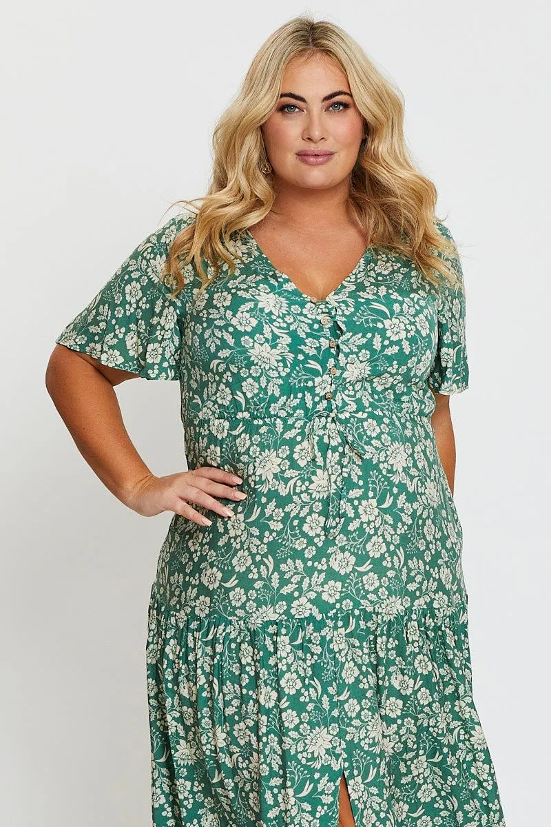 Strong Aura tie dye Boho Print Midi Dress V-neck Short Sleeve