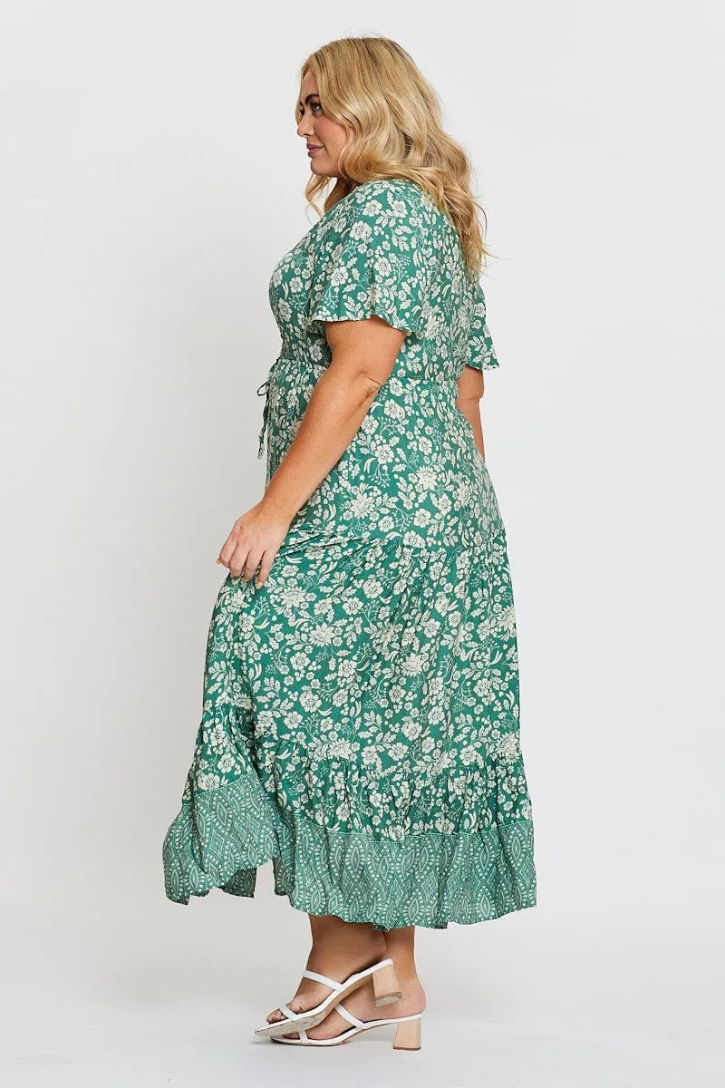 Animal Print Boho Print Midi Dress V-neck Short Sleeve