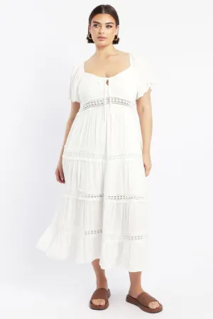 White Maxi Dress Short Sleeve Tiered Crochet Designed with simplicity and sophistication in mind this dress is perfect for any occasion