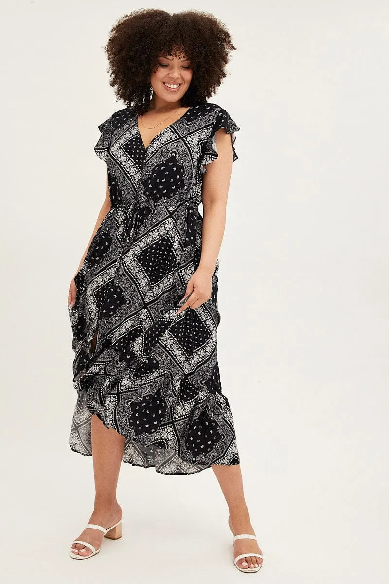 Cliff View Trendy evening gown Black Boho Maxi Dress Bandana Button Front High Low