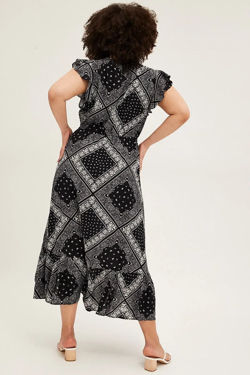 Gold Touch Country Lane Black Boho Maxi Dress Bandana Button Front High Low