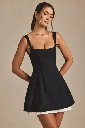 Head Turn Lightweight and airy mini Bow-Detail Pleated A-Line Mini Dress in Black