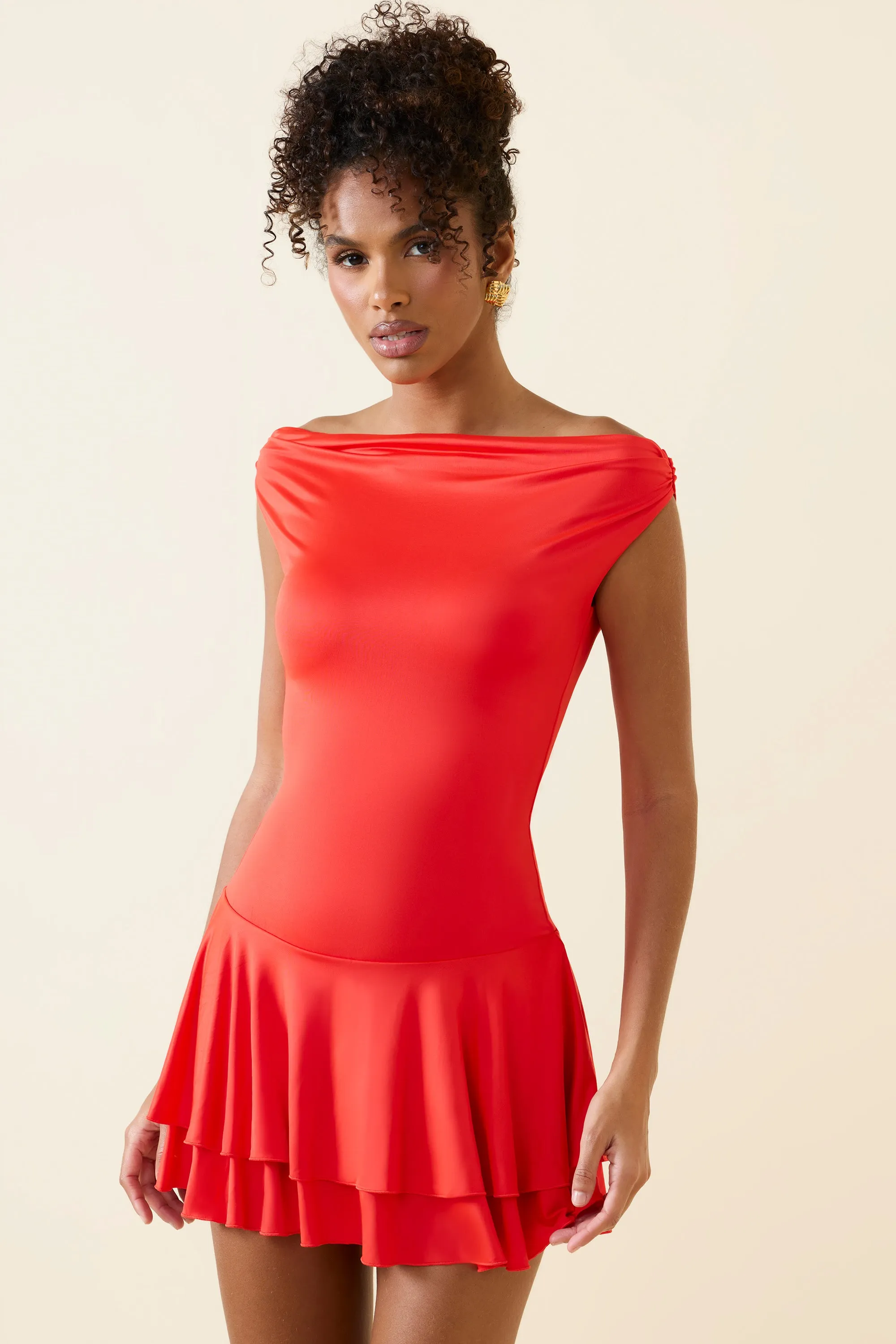 Off-Shoulder Ruffled Mini Dress in Scarlet Street Icon Effortless Style