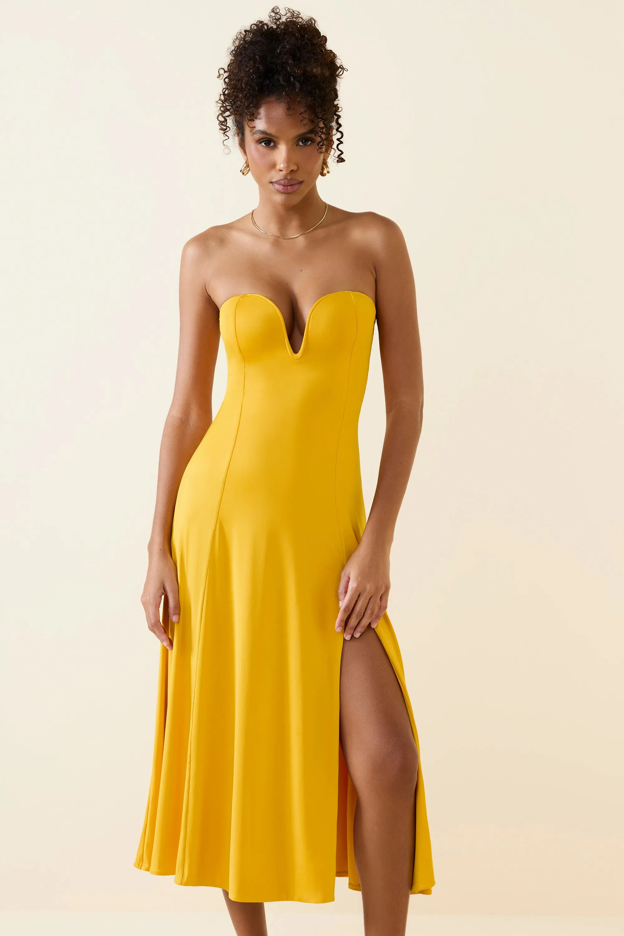 Slinky Jersey Strapless A-Line Midaxi Dress in Golden Yellow Epic Glow Hypoallergenic Fibers