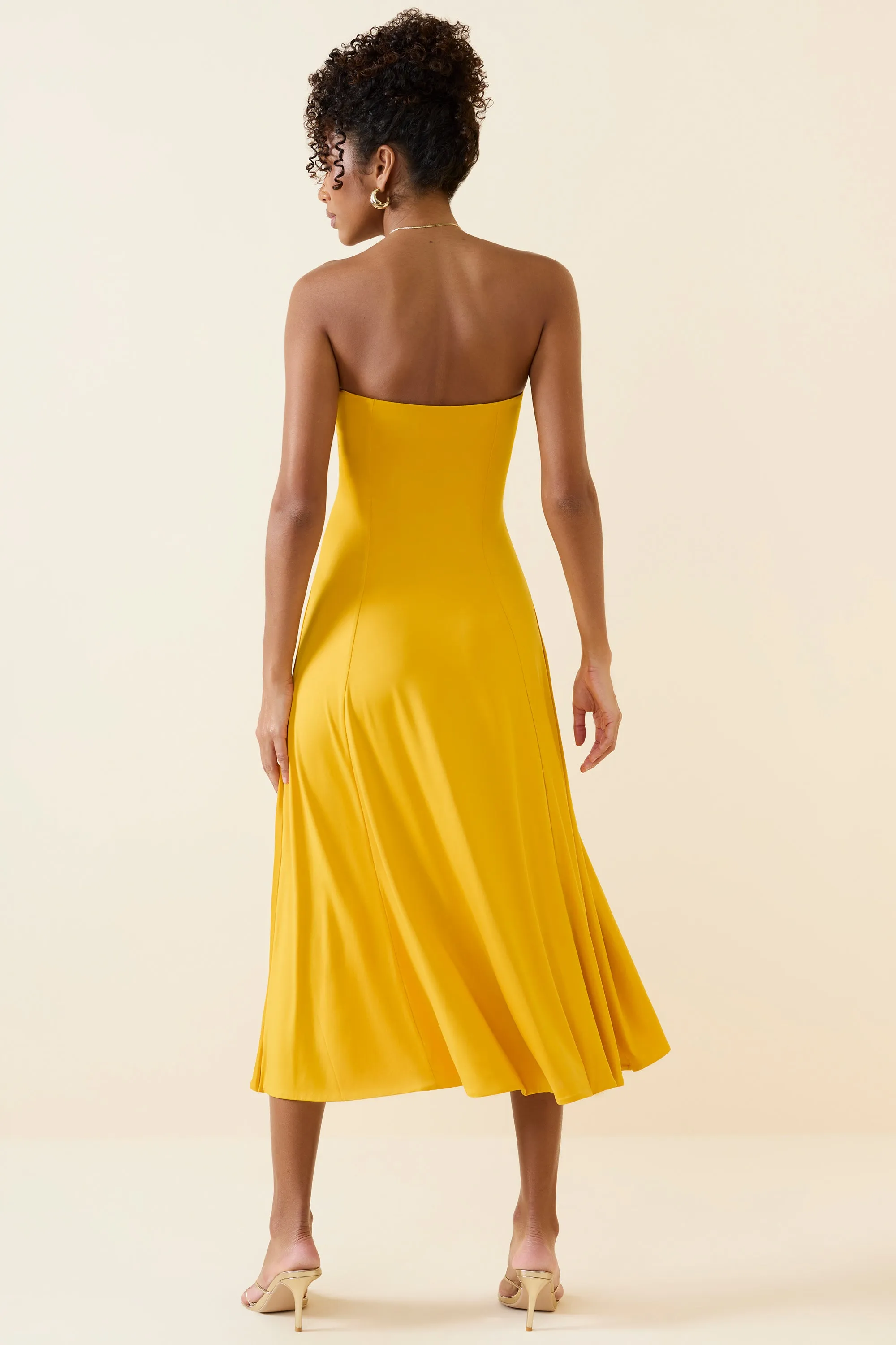 Warm Fit Slinky Jersey Strapless A-Line Midaxi Dress in Golden Yellow
