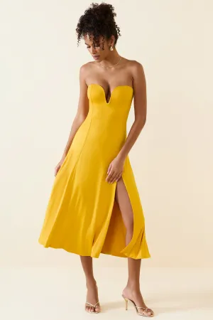 Kid Play Dance Flow Slinky Jersey Strapless A-Line Midaxi Dress in Golden Yellow