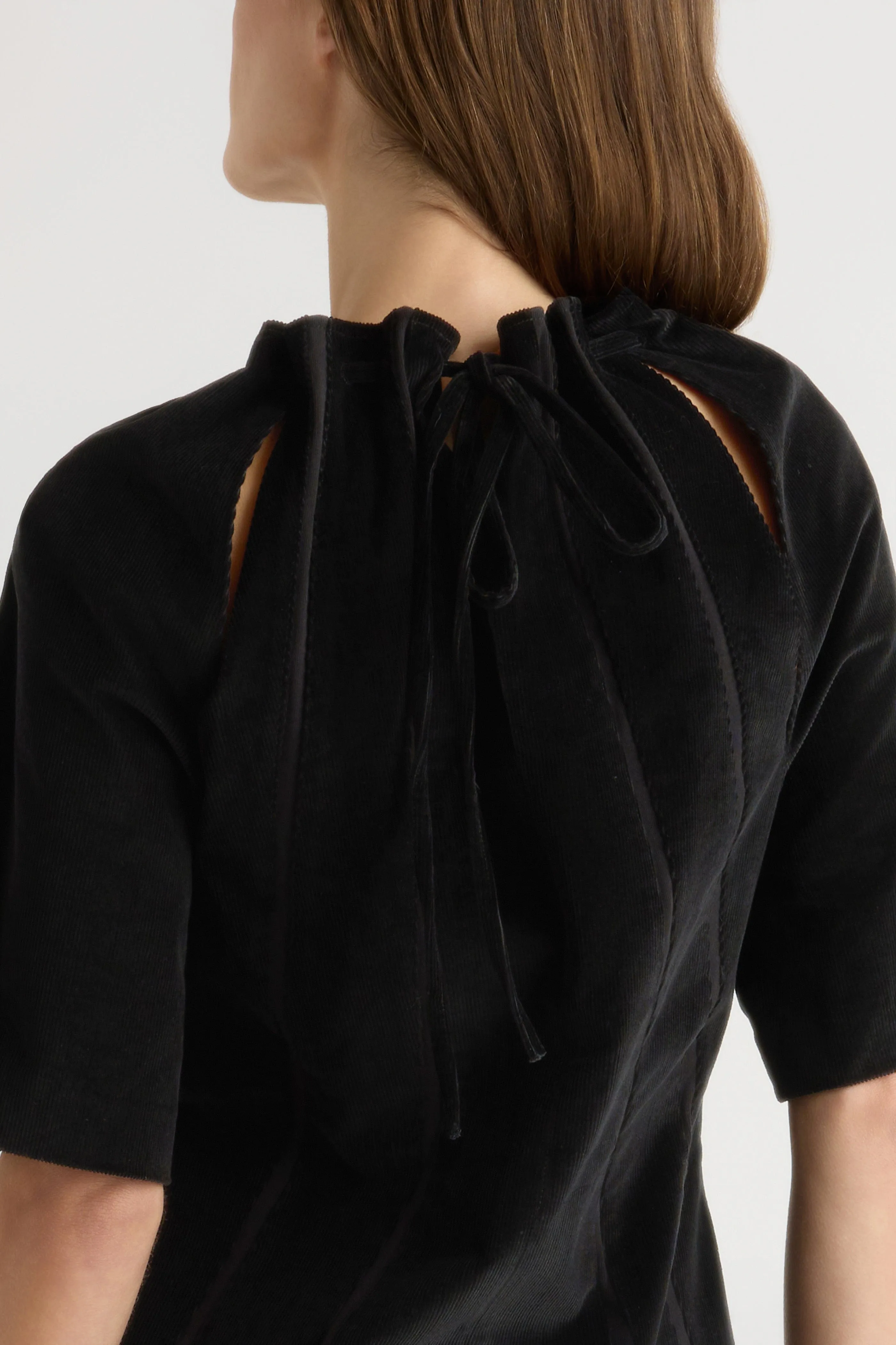 Aika Back-Tie Corduroy Mini Dress OdorResistant Material