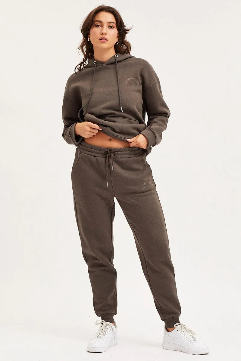 Flexible Knees Grey Track Pants High Rise Unisex