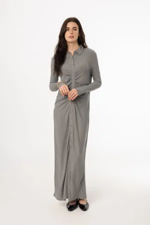 Grey Ruched Cardi Maxi Dress Easy Wash