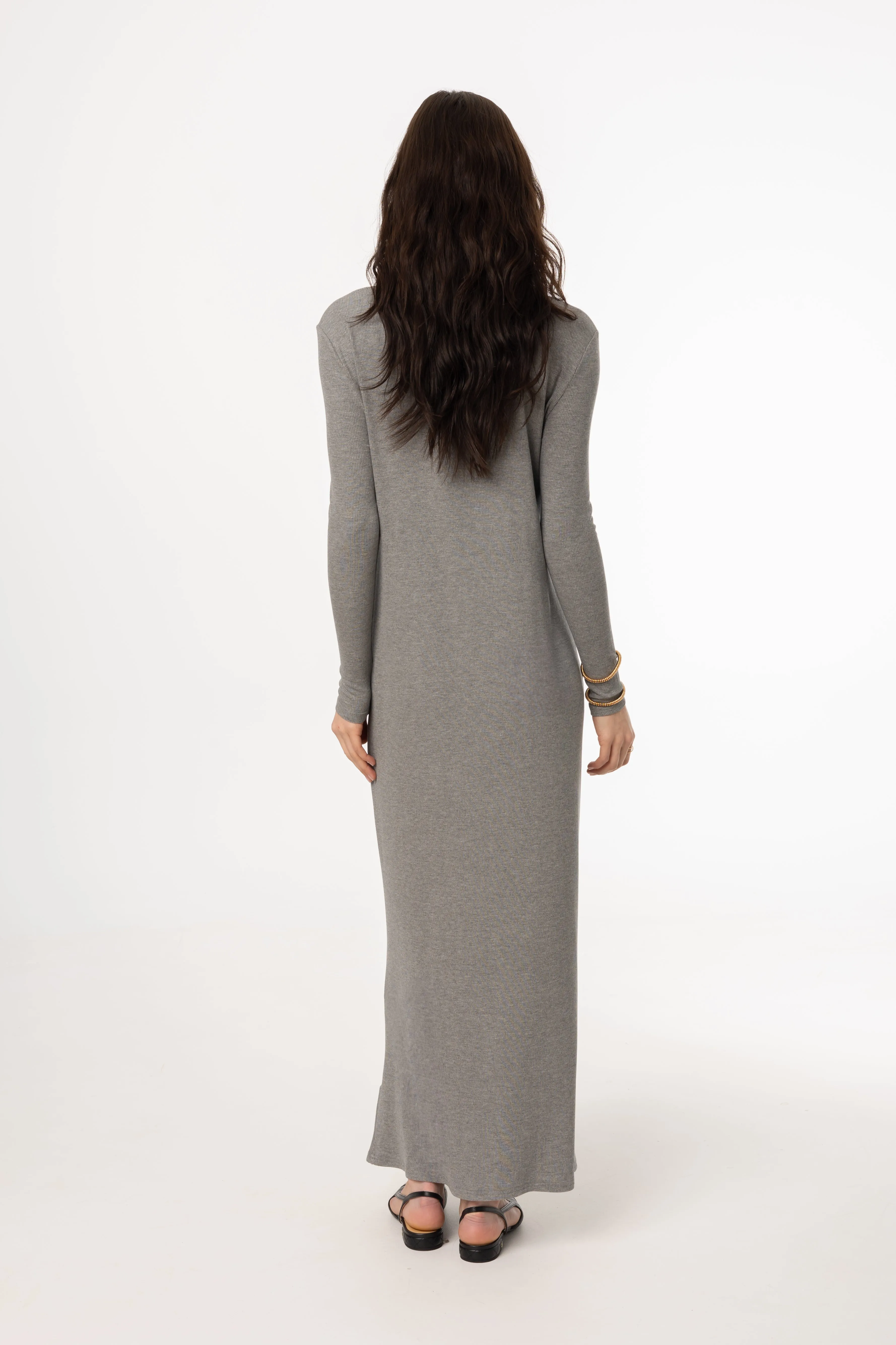 Grey Ruched Cardi Maxi Dress Casual Polo Soft Sweater